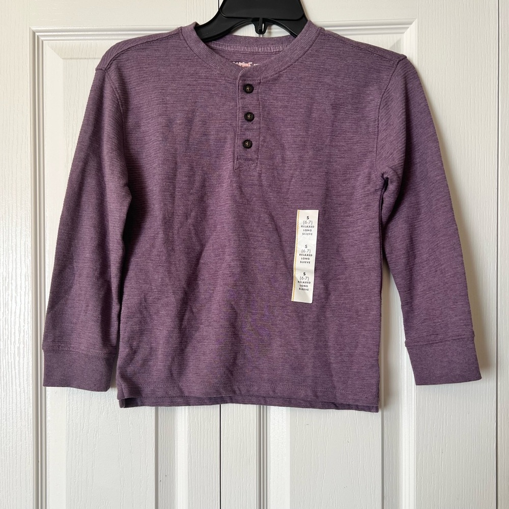 Cat & Jack Boy's Henley Shirt Purple Long Sleeve Recycled Fibers Size Small 6/7
